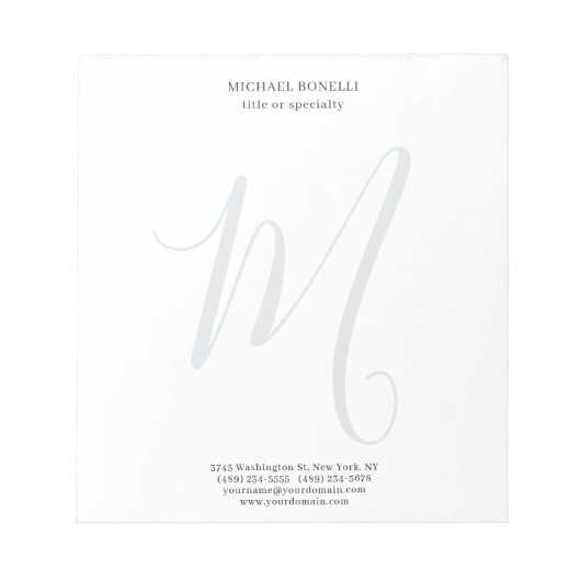 Professional Plain Modern Minimalist Monogrammed ノートパッド (正面)