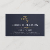 Professional Plumber Navy Blue Gold Minimalist 名刺 (正面)