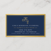 Professional Plumber Navy Blue Gold QR Code 名刺 (正面)