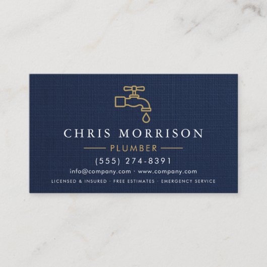 Professional Plumbing Plumber Navy Blue Gold  名刺 (正面)