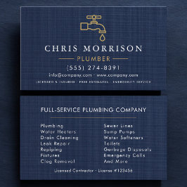 Professional Plumbing Plumber Navy Blue Gold  名刺