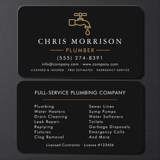 Professional Plumbing Service Black Gold 名刺