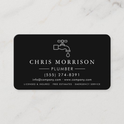 Professional Plumbing Service Black & Silver 名刺 (正面)