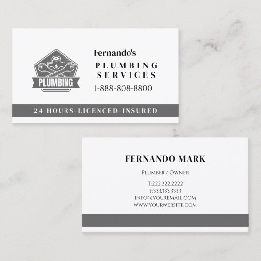 Professional Plumbing Service Business Logo 名刺 (正面/裏面)