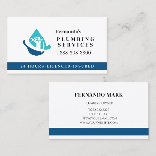 Professional Plumbing Service Business Logo 名刺 (正面/裏面)