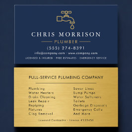 Professional Plumbing Service Plumber Navy Blue 名刺