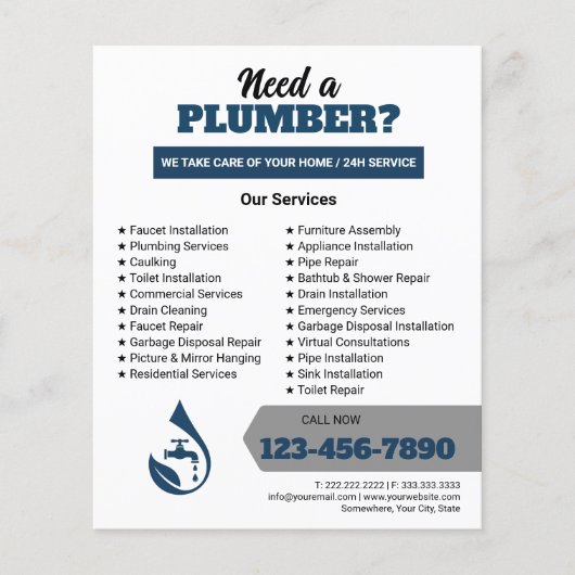 Professional Plumbing Service Water Drop Logo  チラシ (正面)