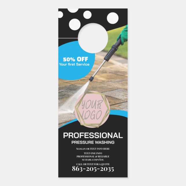 Professional Pressure Wash Minimalist Logo Coupon ドアノブサイン (正面)
