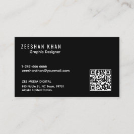 Professional QR Code Black Classic Business Card 名刺
