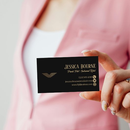 Professional QR Code Elegant Black Gold Pilot Lux 名刺