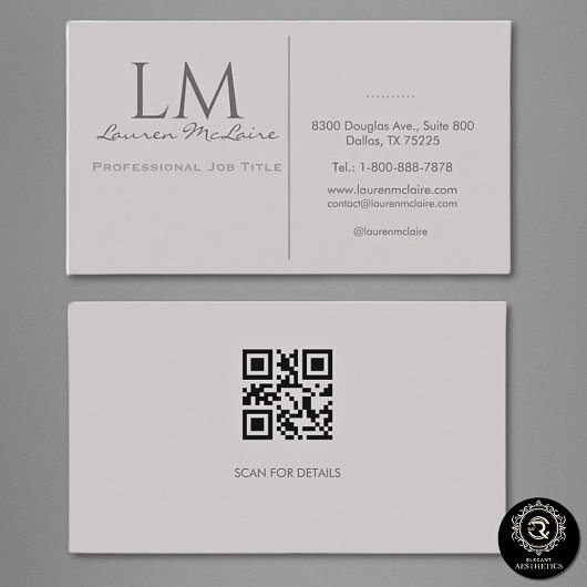 Professional QR Code Monogram Taupe Gray 名刺