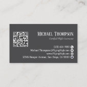 Professional QR Code Photo Gray Aviation Pilot 名刺 (裏面)