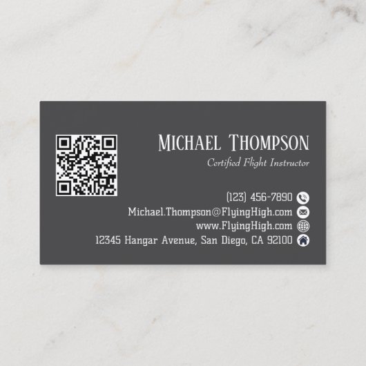Professional QR Code Photo Gray Aviation Pilot 名刺 (裏面)