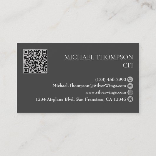 Professional QR Code Pilot Stylish Aviation 名刺 (裏面)