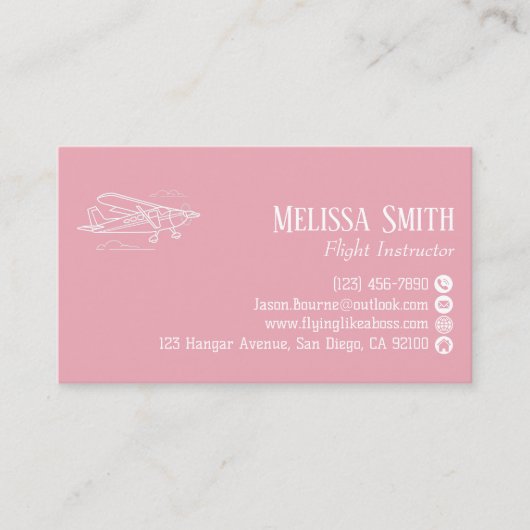 Professional QR Code Pink White Flight Instructor 名刺 (正面)
