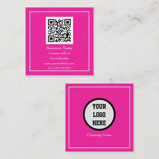 Professional QR Code Scannable Hot pink スクエア名刺 (正面/裏面)