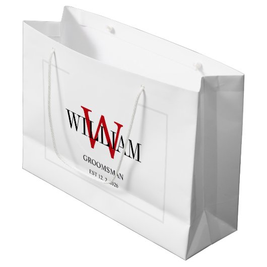 Professional Red& White Groomsmen Minimalist  ラージペーパーバッグ (正面アングル)