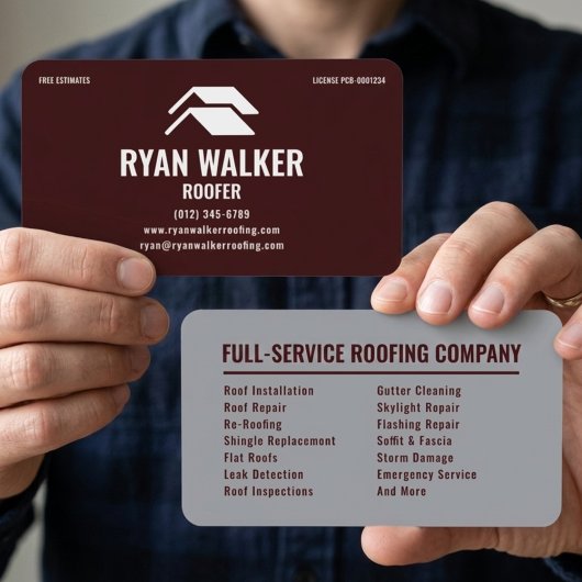 Professional Roofing Company Maroon & Grey Roofer 名刺