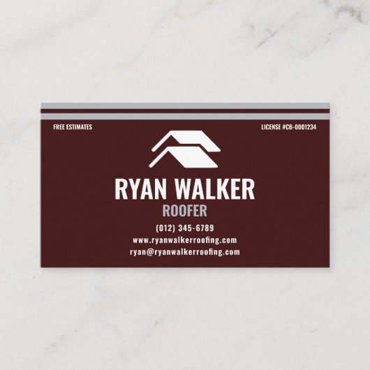 Professional Roofing Modern Maroon & Silver Stripe 名刺 (正面)