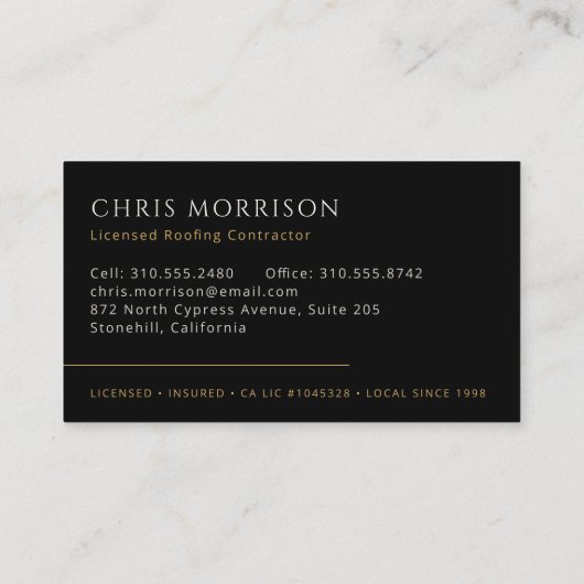 Professional Roofing Roofer Construction Black 名刺 (裏面)