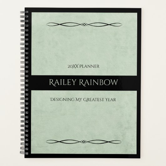 Professional Sage Green Monogram Administrative プランナー手帳 (正面)