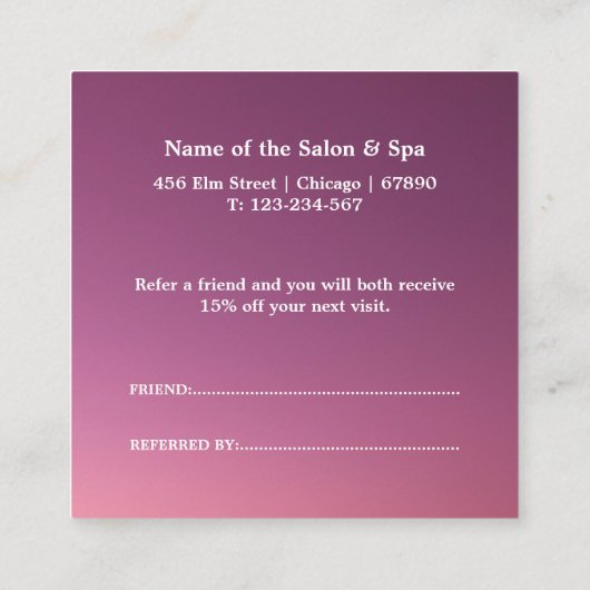 Professional Salon & Spa Referral Card | Editable 割引カード (裏面)