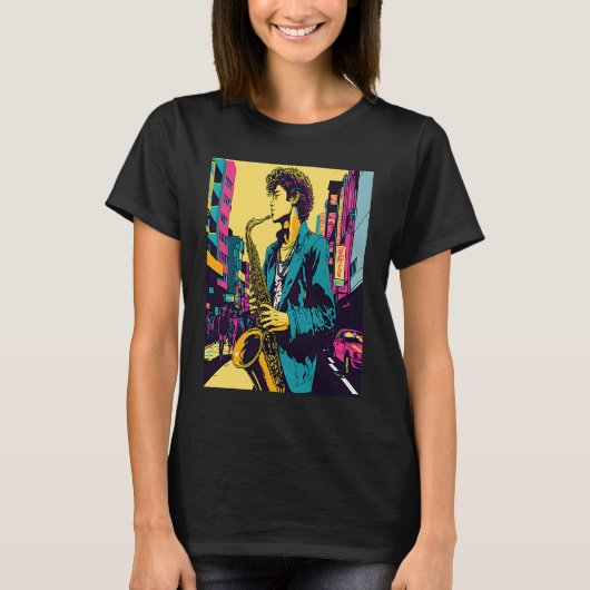 Professional Saxophone Musician Retro Pop Saxophon Tシャツ (正面)