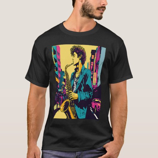Professional Saxophone Musician Retro Pop Saxophon Tシャツ (正面)