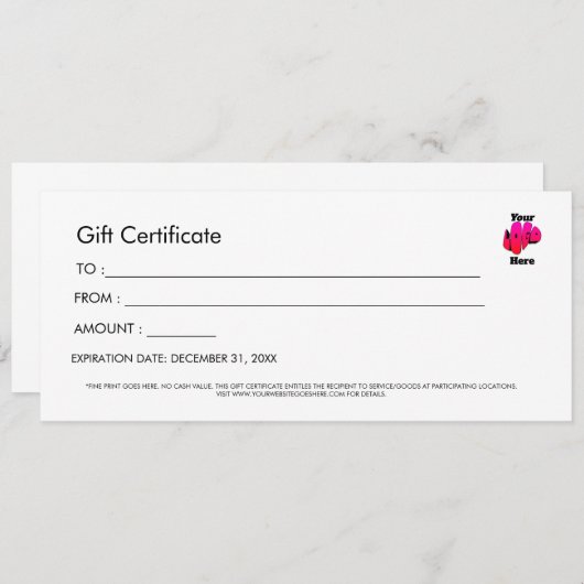 Professional Simple Custom Logo Gift Certificate 招待状 (正面/裏面)