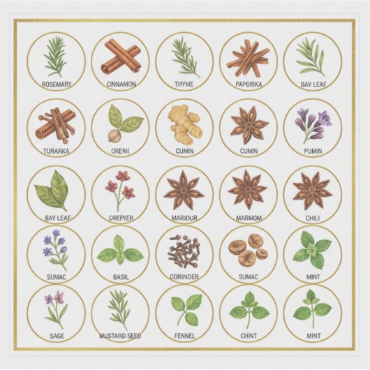 Professional Spice Jar Labels - 25 Botanical Herb  シール (正面)