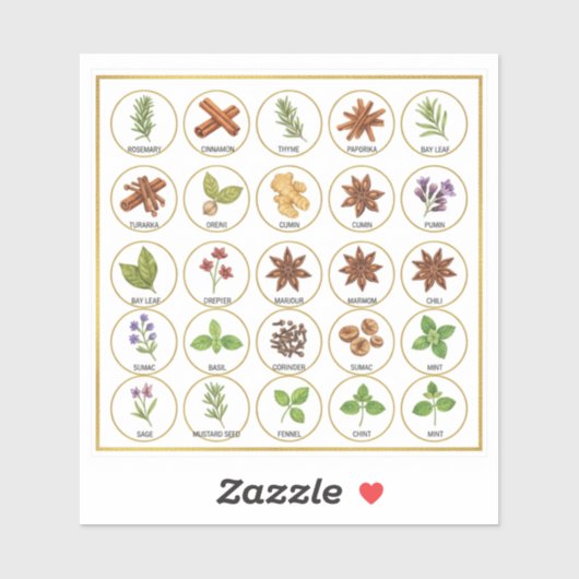 Professional Spice Jar Labels - 25 Botanical Herb シール (シート)