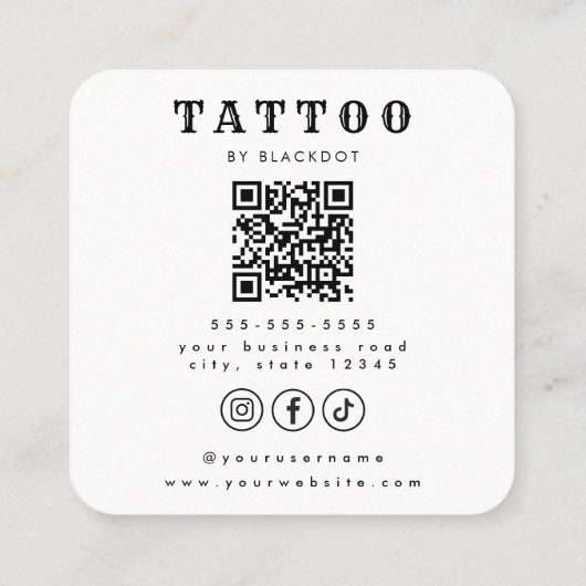 Professional Tattoo Shop Tattoos Studio QR Code スクエア名刺 (裏面)
