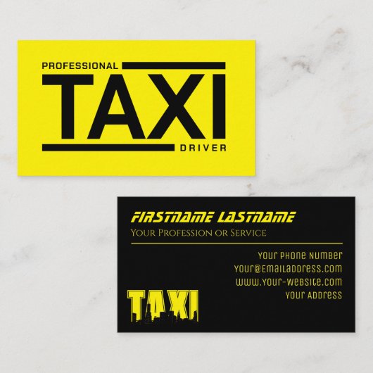 Professional TAXI driver service yellow black 名刺 (正面/裏面)
