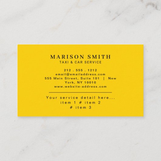 Professional Taxi Service 名刺 (裏面)