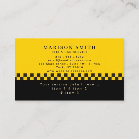 Professional Taxi Service 名刺 (裏面)