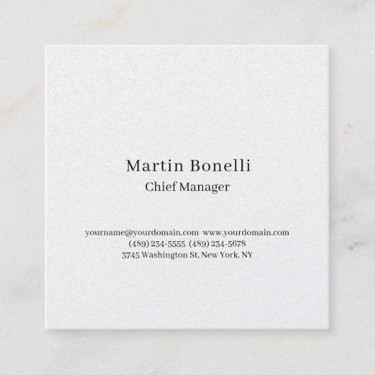 Professional Unique Classical Simple White スクエア名刺 (正面)