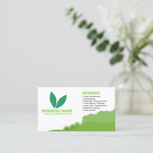Professional White Green Lawn Care & Landscaping 名刺 (スタンド正面)