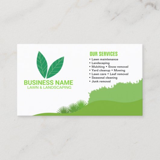 Professional White Green Lawn Care & Landscaping 名刺 (正面)