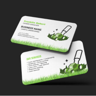 Professional White Green Lawn Care & Landscaping 名刺