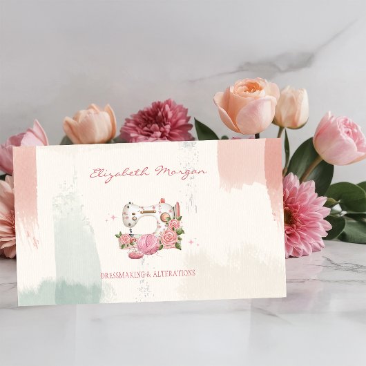 Professional White Sewing Machine Cat Brush Stroke 名刺