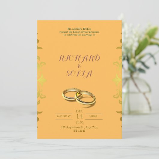 Professional Yellow & Orange Wedding Invitation 招待状 (スタンド正面)