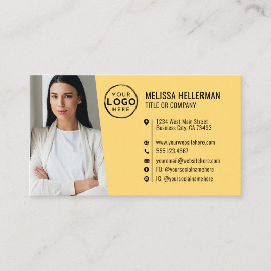 Professional Yellow QR Code Photo Logo 名刺 (正面)