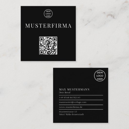 Professionelle Schwarz Weiße QR Code Visitenkarte スクエア名刺 (正面/裏面)