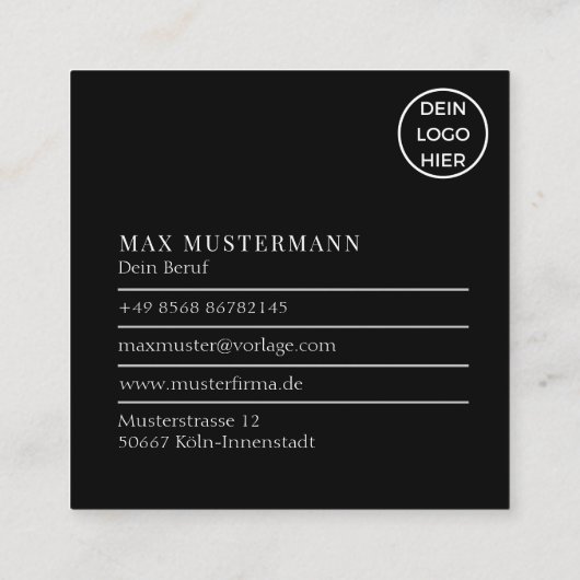 Professionelle Schwarz Weiße QR Code Visitenkarte スクエア名刺 (裏面)