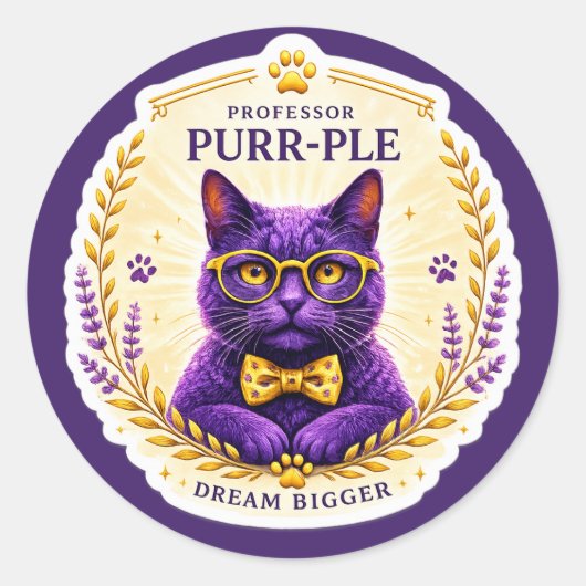 Professor Purr-Ple™ – 夢を叶える ステッカー (正面)