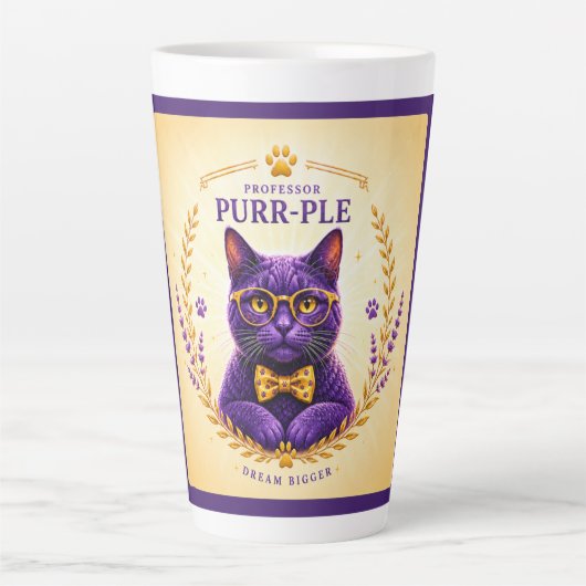 Professor Purr-Ple™ – 大きな夢を Latte Mug カフェラテマグ (正面)