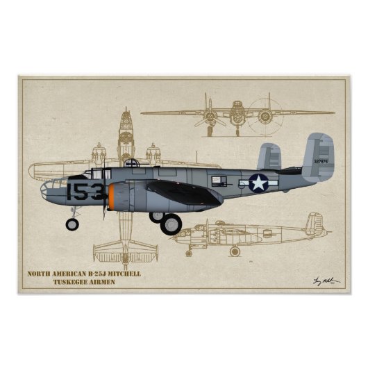 Profile Art B-25 Mitchell Tuskegee Airmen フォトプリント (正面)