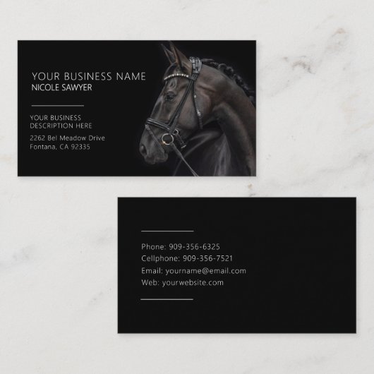 Profile of Horse Personalized Equine Horse 名刺 (正面/裏面)