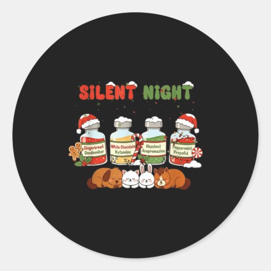 Profol Silent Night Funny Vet Tech Christmas  ラウンドシール (正面)