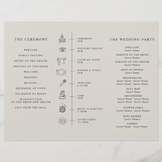 Program Minimalist Timeline for a Modern Wedding. チラシ (裏面)